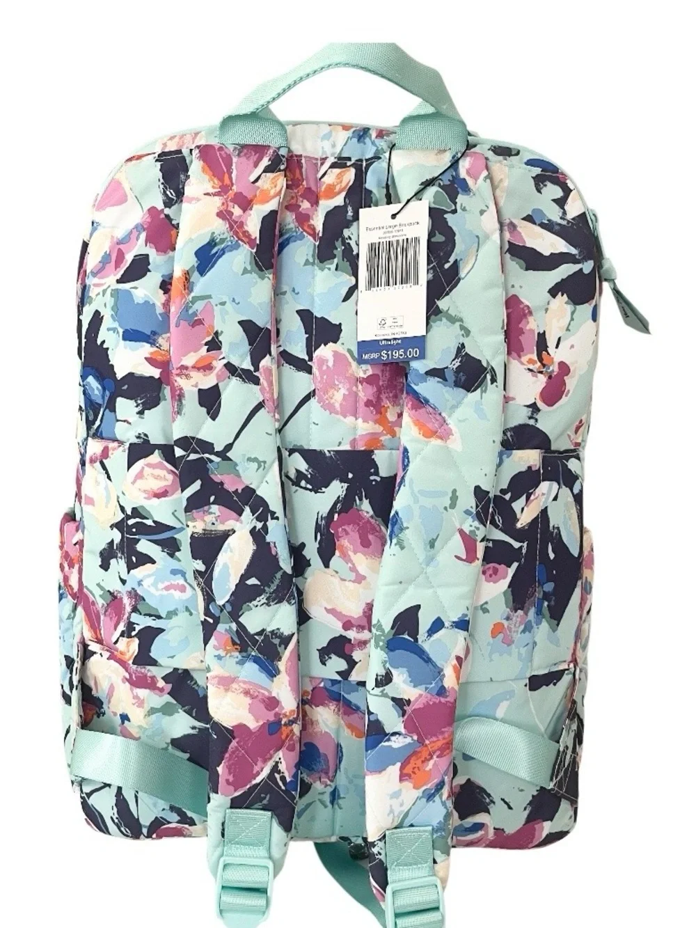 NWT Vera Bradley Extra Large Laptop School Travel Essential Backpack Aqua Floral